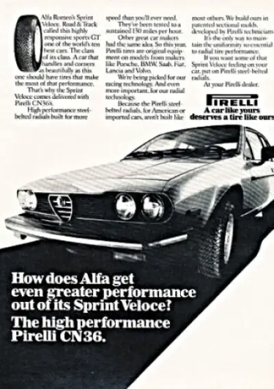 Click to Enlarge Alfa Romeo Sprint Veloce on PIRELLI 185/70 VR 14 CINTURATO™ CN36 Tires